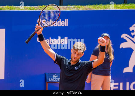 Barcelona, Spanien. 25. April 2018. Martin Klizan spielt bei der ATP Barcelona Open Banc Sabadell Conde de Godo Turnier am 25. April in Barcelona, Spanien 2018. Credit: Christian Bertrand/Alamy leben Nachrichten Stockfoto