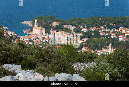 Anzeigen von Veli Losinj, Losinj Insel, Golf von Kvarner Bucht, Kroatien Stockfoto