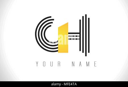 CH schwarze Linien schreiben Logo. Kreative Linie Buchstaben Design Vector Template. Stock Vektor