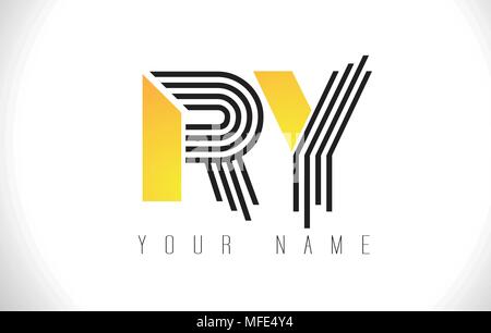 RY schwarze Linien schreiben Logo. Kreative Linie Buchstaben Design Vector Template. Stock Vektor
