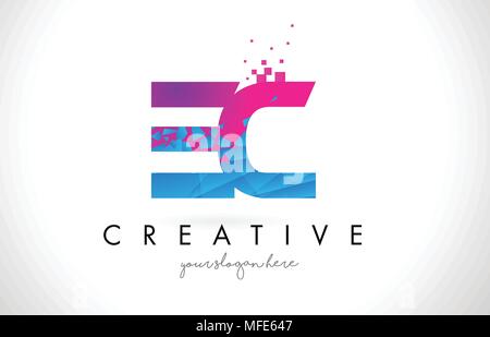 Eg E C Schreiben Logo mit gebrochenen Shattered Blau Rosa Dreiecke Textur Design Vector Illustration. Stock Vektor