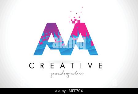 AA ein Schreiben Logo mit gebrochenen Shattered Blau Rosa Dreiecke Textur Design Vector Illustration. Stock Vektor