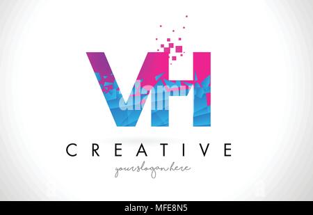 VH V H Logo mit gebrochenen Shattered Blau Rosa Dreiecke Textur Design Vector Illustration. Stock Vektor