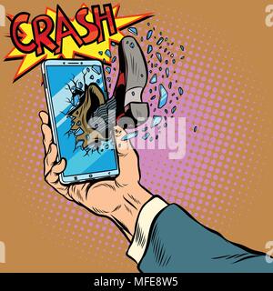 Hacking das Telefon, Konzept. Bein bricht der Bildschirm des Smartphones Stock Vektor