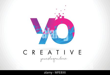 YO Y O Schreiben Logo mit gebrochenen Shattered Blau Rosa Dreiecke Textur Design Vector Illustration. Stock Vektor