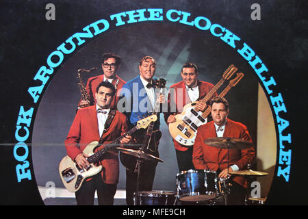 Bill Haley und seinen Comets Rock rund um die Uhr Album Hülle Abdeckung von Coral Records. Stockfoto