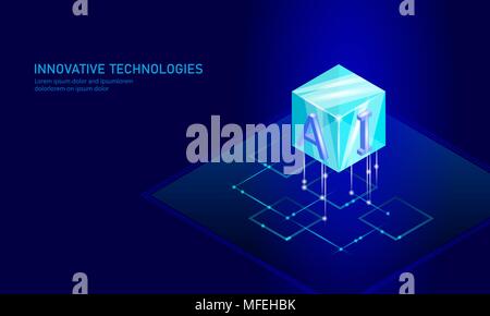 Isometrische künstliche Intelligenz Business Konzept. Blau leuchtende Isometrische persönliche Daten Verbindung Technik der Zukunft. 3D-infografik Vector Illustration Stock Vektor
