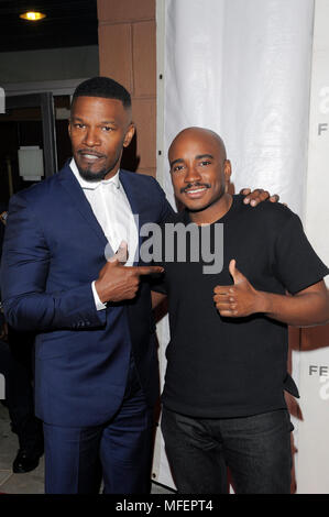 NEW YORK, NY - 23. April: Jamie Foxx und Jacques Morel nehmen an der 2018 Tribeca Film Festival - Tribeca Vorträge: Geschichtenerzähler - Jamie Foxx an BMCC Tribeca Stockfoto