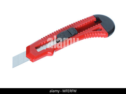 Modernes rotes Papier Messer auf weißem Hintergrund mit Freistellungspfad isoliert Stockfoto