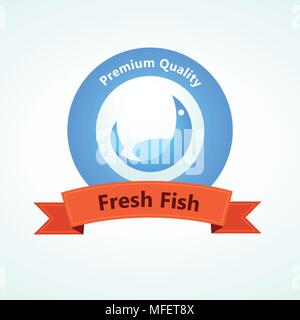 Frischer Fisch Emblem isoliert auf weißem Hintergrund. Vector Abbildung: Premium Qualität von Produkt Stock Vektor