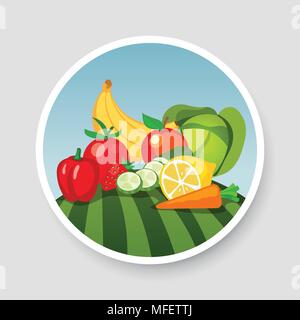 Bunte Emblem von Gemüse und Obst Stock Vektor