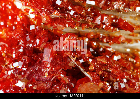 Makroaufnahmen von natürlichen Edelstein. Textur von mineralischen vanadinite. Zusammenfassung Hintergrund. Stockfoto