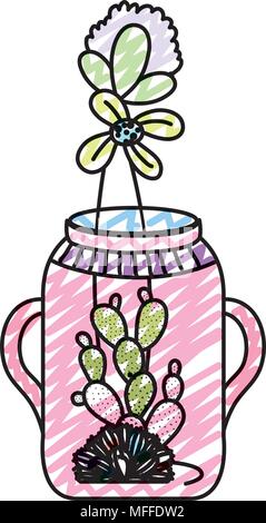 Doodle flower mit Kaktus Pflanze in Mason jar Stock Vektor