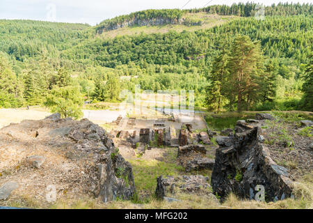 In der Nähe von Llanwrst, Conwy, Wales, Großbritannien, 19. Juni 2017: Die Ruinen von Hafna Mine Stockfoto