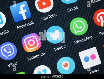 Social Media Apps auf einem Smartphone, Nahaufnahme Stockfoto