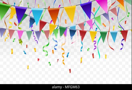 Fahnen und Konfetti Girlanden auf Transparent Stock Vektor