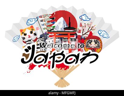 Willkommen mit Japan traditionell bis Japan Stock Vektor