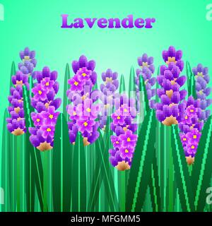 Der Lavendel elegante Karte mit Rahmen von Blumen und Text. Vector Illustration Stock Vektor