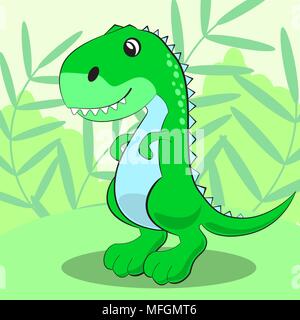 Niedliche Dinosaurier stehen auf der grünen Wiese und lächelnd. Vector Illustration Stock Vektor