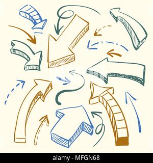 Eine große Anzahl von Hand gezeichnete vintage Pfeile. Form Stil. Es kann für Web site Design verwendet werden. Vector Illustration Stock Vektor