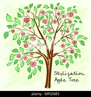 Stilisierter Apfelbaum mit einsamen geheimnisvolle Früchte. Vector Illustration Stock Vektor