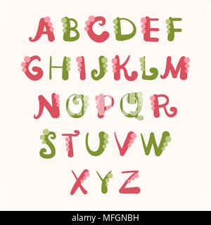 Hand cartoon Font mit dekorativen Elementen auf einem hellen Hintergrund dargestellt. Vector Illustration Stock Vektor