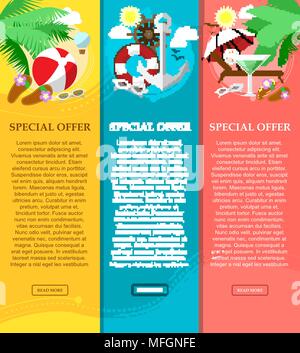 Einstellen der vertikalen Banner auf Reisen mit Platz für Ihren Text. Reisen, Urlaub im flachen Stil. Vector Illustration Stock Vektor