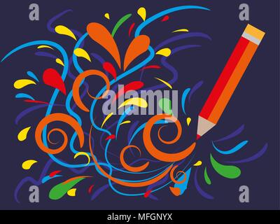 Mehrfarbige locken zeichnet ein Bleistift. Werbung der Zeichnung Shop. Vector Illustration Stock Vektor