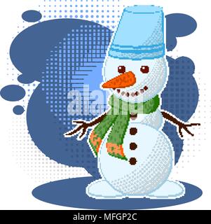 Süße weißer Schneemann in einem kalten Winter. Können als Postkarte verwendet werden. Vector Illustration Stock Vektor
