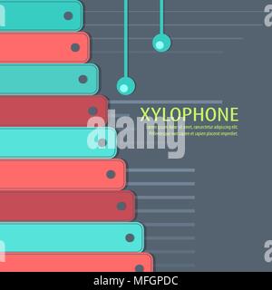 Musical instrument Xylophon auf dem Hintergrund mit Platz für Text und Werbung. Vector Illustration Stock Vektor