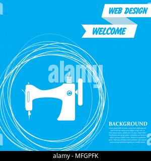 Nähmaschine Symbol auf einem blauen Hintergrund mit abstrakten Kreise um und für ihren Text. Vector Illustration Stock Vektor