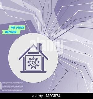 Warm Home Symbol auf lila abstrakte Moderne Hintergrund. Die Linien in alle Richtungen. Mit Platz für Ihre Werbung. Vector Illustration Stock Vektor