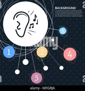 Ohr hören Sie ein akustisches Signal Symbol mit dem Hintergrund auf den Punkt und mit infografik Stil. Vector Illustration Stock Vektor