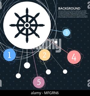 Schiffs Steuerrad Symbol mit dem Hintergrund auf den Punkt und mit infografik Stil. Vector Illustration Stock Vektor