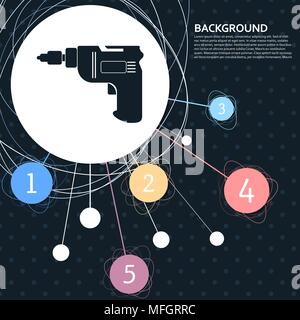 Schraubendreher, Bohrmaschine Symbol mit dem Hintergrund auf den Punkt und mit infografik Stil. Vector Illustration Stock Vektor