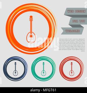 Gitarren, Musik Instrument Symbol auf dem rot, blau, grün, orange Buttons für Ihre Website und Design mit Leerzeichen Text. Vector Illustration Stock Vektor