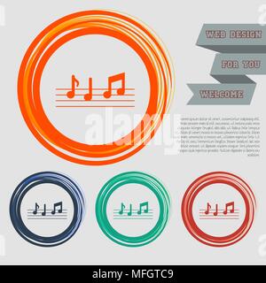 Noten auf das Symbol rot, blau, grün, orange Buttons für Ihre Website und Design mit Leerzeichen Text. Vector Illustration Stock Vektor