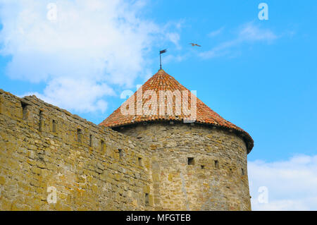 Festung Turm mit Ziegeldach auf blauen Himmel Hintergrund Stockfoto