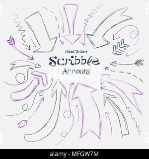 Sammlung von scribble Pfeile von Hand auf einem weißen Hintergrund dargestellt. Vector Illustration Stock Vektor