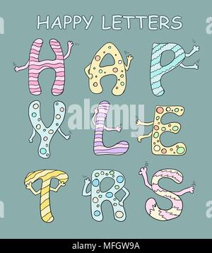 Satz von hellen Buchstaben mit den Händen auf einem grünen Hintergrund. Vector Illustration Stock Vektor