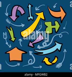 Sammlung von bunten Pfeile auf blauem Hintergrund. Vector Illustration Stock Vektor