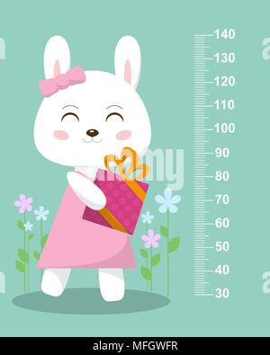 Cute Bunny mit einem Geschenk auf einem Hintergrund von Blumen. ". Vector Illustration Stock Vektor