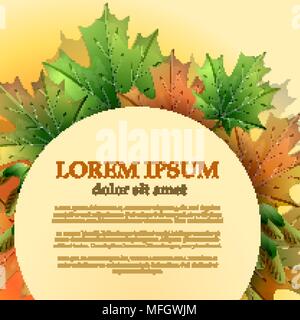 Runden Rahmen mit Ahorn Blätter auf einem hellen Hintergrund mit Platz für Ihren Text. Herbst. Vector Illustration Stock Vektor