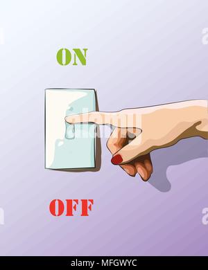 Schalten Sie toggle Stil elektrisches Licht an der Wand. Sparen Sie Energie. Vector Illustration Stock Vektor