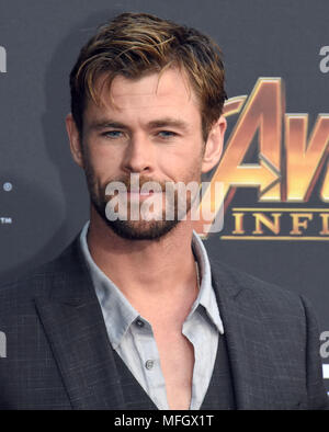 LOS ANGELES, Ca - 23. April: Schauspieler Chris Hemsworth besucht die Weltpremiere von Disney und Wunder "Avengers: Infinity Krieg" am 23. April 2018 in Los Angeles, Kalifornien. Foto von Barry King/Alamy leben Nachrichten Stockfoto