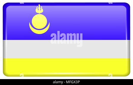 Flaggen der Republik Burjatien in Form eines Magneten am Kühlschrank mit Reflexionen Licht. Vector Illustration Stock Vektor