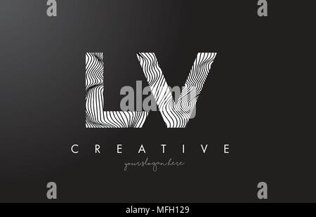 LV L V Schreiben Logo mit Zebrastreifen Textur Design Vector Illustration. Stock Vektor