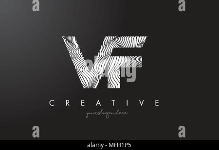 VF V BUCHSTABE F Logo mit Zebrastreifen Textur Design Vector Illustration. Stock Vektor