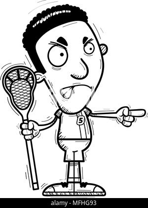Ein Cartoon Illustration eines schwarzen Mannes lacrosse Spieler, wütend und zeigen. Stock Vektor