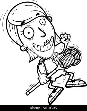 Ein Cartoon Illustration einer Frau lacrosse Spieler springen. Stock Vektor